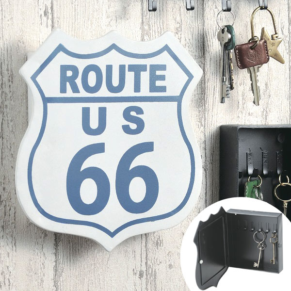 キーボックス ROUTE66 （ 鍵 収納 玄関 ボックス 壁掛け フック 壁掛けフック ウォールフック 壁掛けキーフック 鍵掛け おしゃれ 6連 インテリア雑貨 アメリカン雑貨 ビンテージ ヴィンテージ アメリカンヴィンテージ レトロ ）【39ショップ】