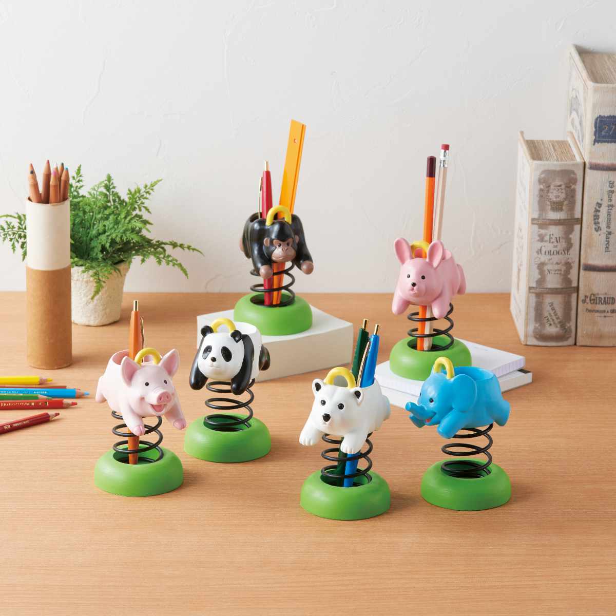 ペンスタンド スプリングアニマル ( ペン立て ペンホルダー 文房具 アニマル グッズ 雑貨 デスク 机 オフィス インテリア かわいい ) 【39ショップ】