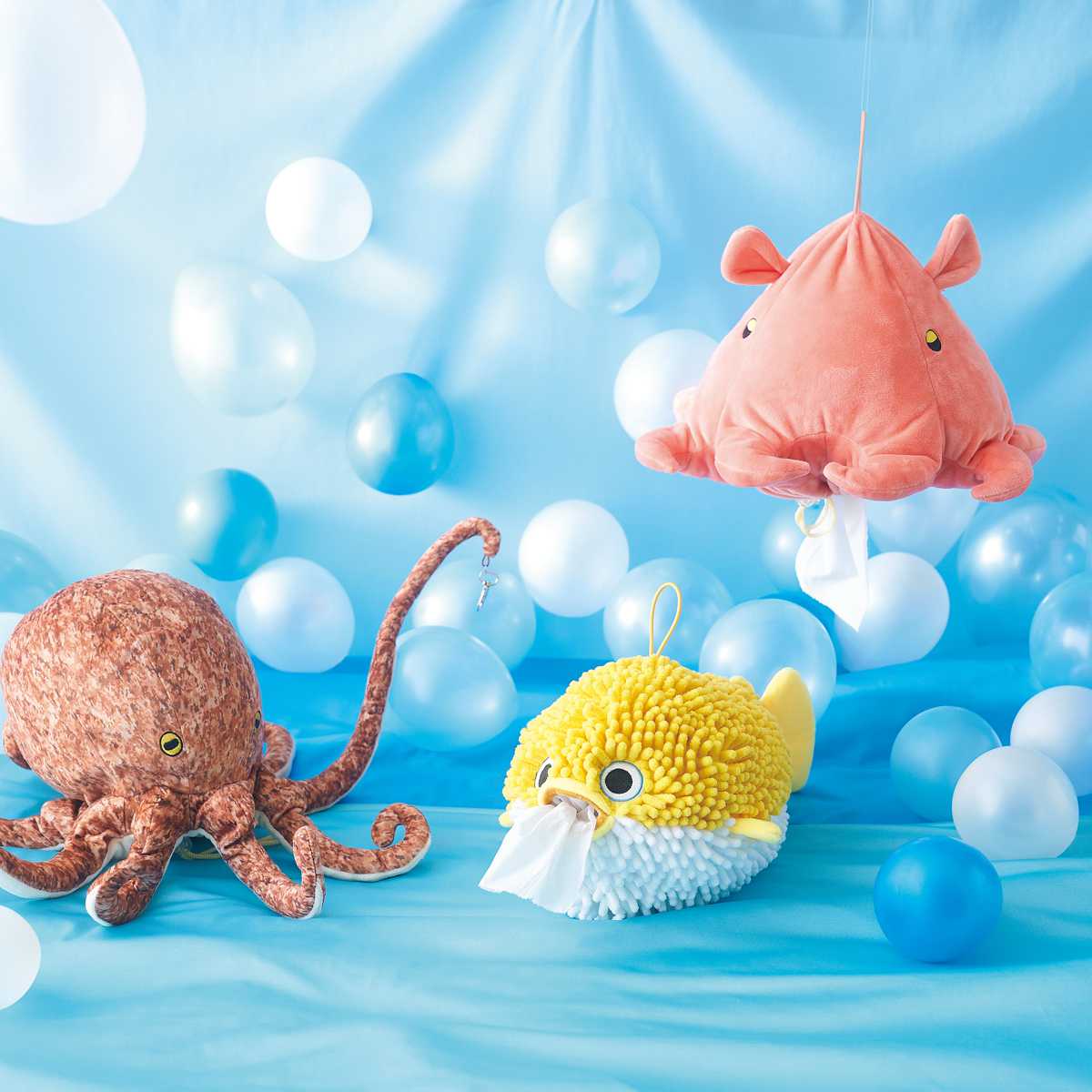 ティッシュケース 海の生き物 ロールティッシュケース （ 吊り下げ メンダコ マダコ ハリセンボン かわいい ロールペーパー トイレットペーパー ぬいぐるみ インテリア 雑貨 水族館 ケース カバー 冷蔵庫 洗濯機 キッチン レジ袋 ）【39ショップ】