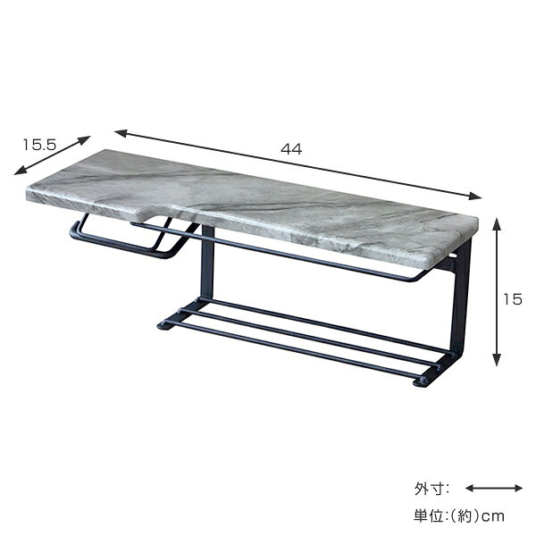 トイレットペーパーホルダー 棚付 大理石調 ストックタイプ 幅44cm （ ペーパーホルダー トイレットペーパー 2ストック 棚 棚付き 小物置き トイレ ペーパー収納 ホルダー ペーパー押さえ おしゃれ ）【39ショップ】 interior-palette-10100775 インテリアパレット サンプル画像3