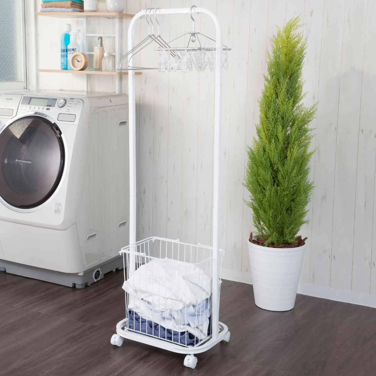 ランドリーラック ランドリーハンガーラック ( ラック ランドリー ハンガーラック バスケット 洗濯かご 洗濯物 脱衣かご 分別 洗濯物入れ 収納 キャスター付...