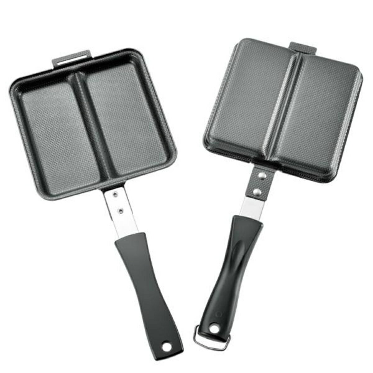 ホットサンドメーカー IH対応 鉄製 両面焼き 直火 ダブル ホットサンド用フライパン （ ガス火対応 鉄フライパン 両面 エンボス加工 日本製 仕切り付きフライパン ホットサンド 耳まで焼ける お菓子作り お弁当作り 製菓道具 ） 【39ショップ】のサムネイル