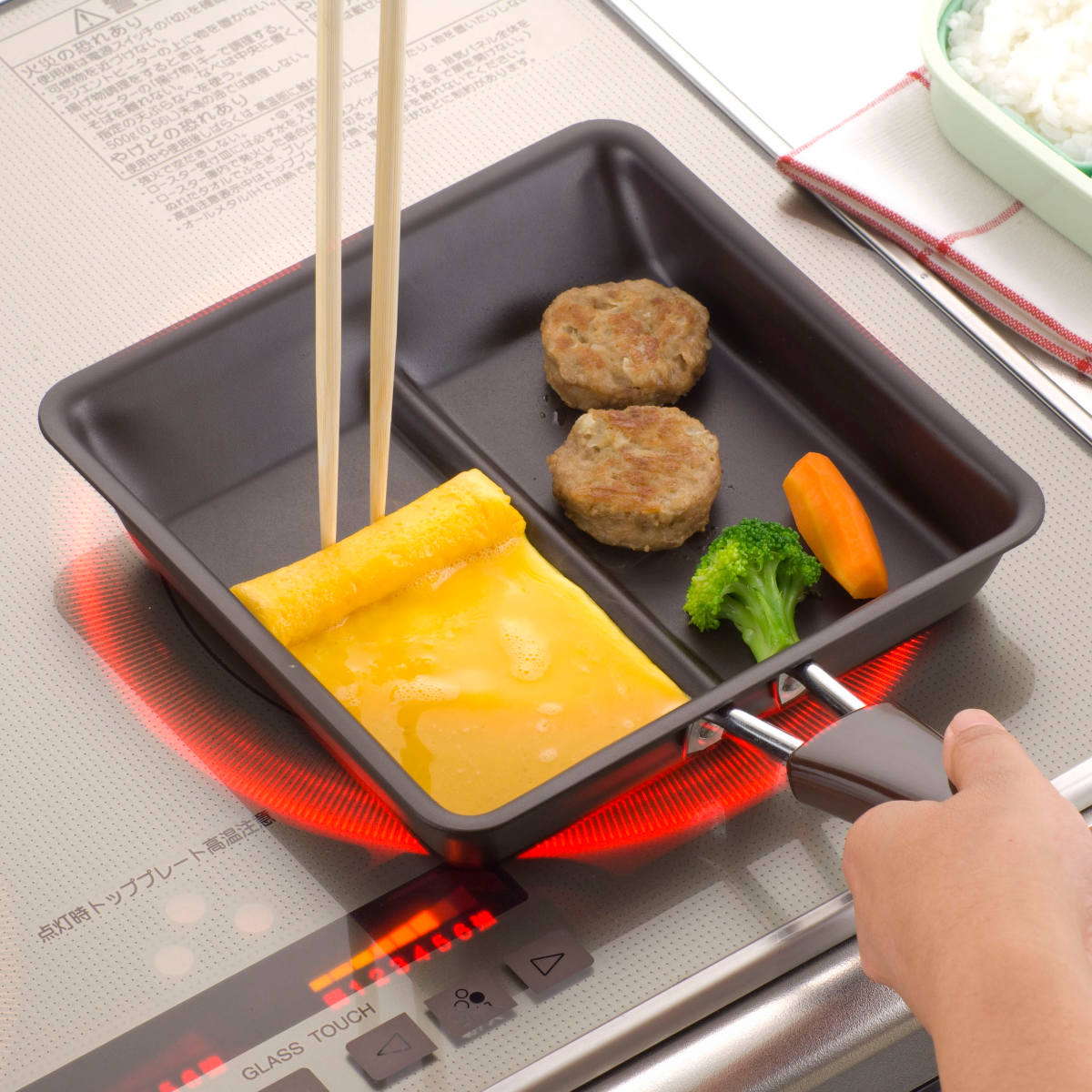 仕切りフライパン IH対応 ツインパン 鉄製 日本製 （ ガス火対応 玉子焼き器 卵焼き器 仕切り付きフライパン たまご焼き 鉄 卵1個 玉子1個 エッグパン 卵焼き 玉子焼き フライパン 仕切りパン 仕切付き お弁当作り 同時調理 ）【39ショップ】のサムネイル