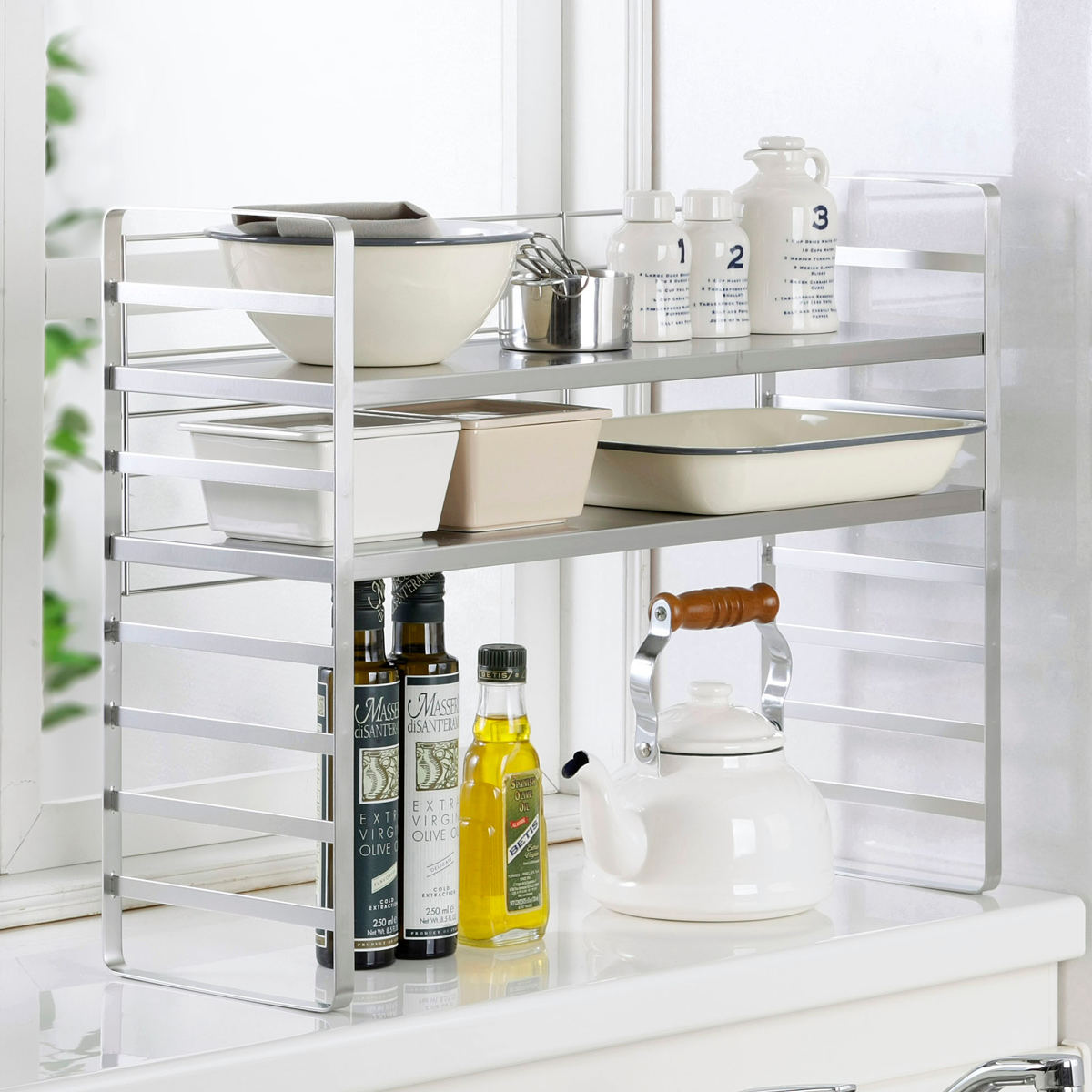 キッチンラック 幅60cm オールステンレス 頑丈 出窓ラック （ 調味料ラック スパイスラック 調味料棚 棚 ラック シェルフ 可動棚 カウンター上 オープンラック トースターラック レンジラック 家電ラック キッチン収納 ）【39ショップ】