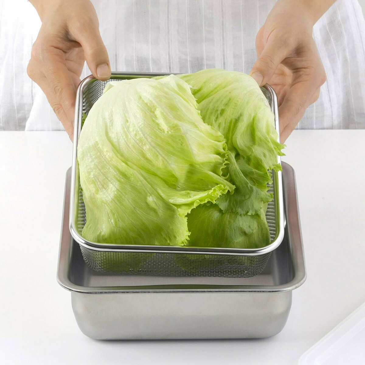 ザルバット3点セット ワイド深型 角ザル 角バット 蓋付き 日本製 （ ステンレスバット 角型ザル  ...