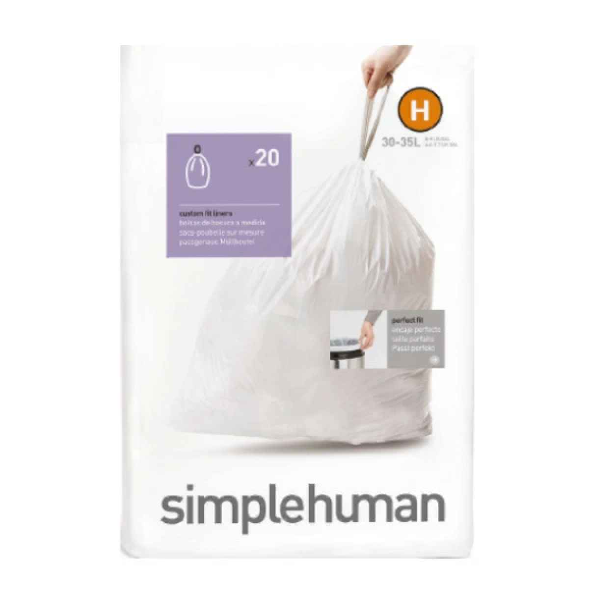 simplehuman ゴミ袋 30～45L カスタムフィットライナーH 4個セット CW0168 （ シンプルヒューマン 専用 ごみ袋 H 30L 35L 30リットル 35リットル 専用ゴミ袋 パーフェクトフィット 白色 ホワイト 大容量 ）【39ショップ】