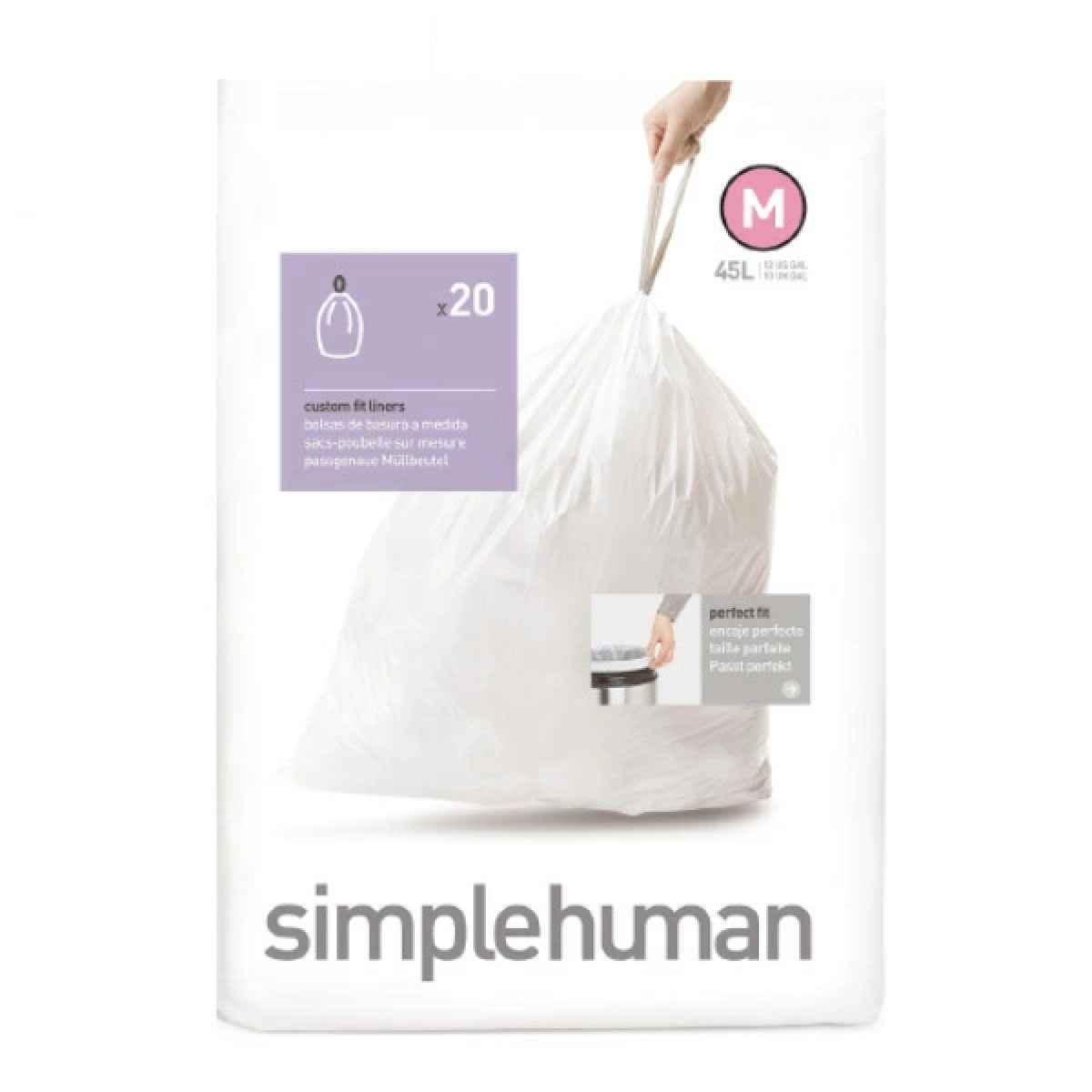 simplehuman ゴミ袋 45L カスタムフィットライナーM 4個セット CW0173 （ シンプルヒューマン 専用 ごみ袋 M 45リットル 専用ゴミ袋 パーフェクトフィット 白色 ホワイト 大容量 ）【39ショップ】