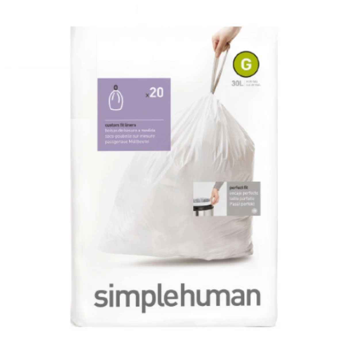 simplehuman ゴミ袋 30L カスタムフィットライナーG 4個セット CW0166 （ シンプルヒューマン 専用 ごみ袋 G 30リットル 専用ゴミ袋 パーフェクトフィット 白色 ホワイト ）【39ショップ】