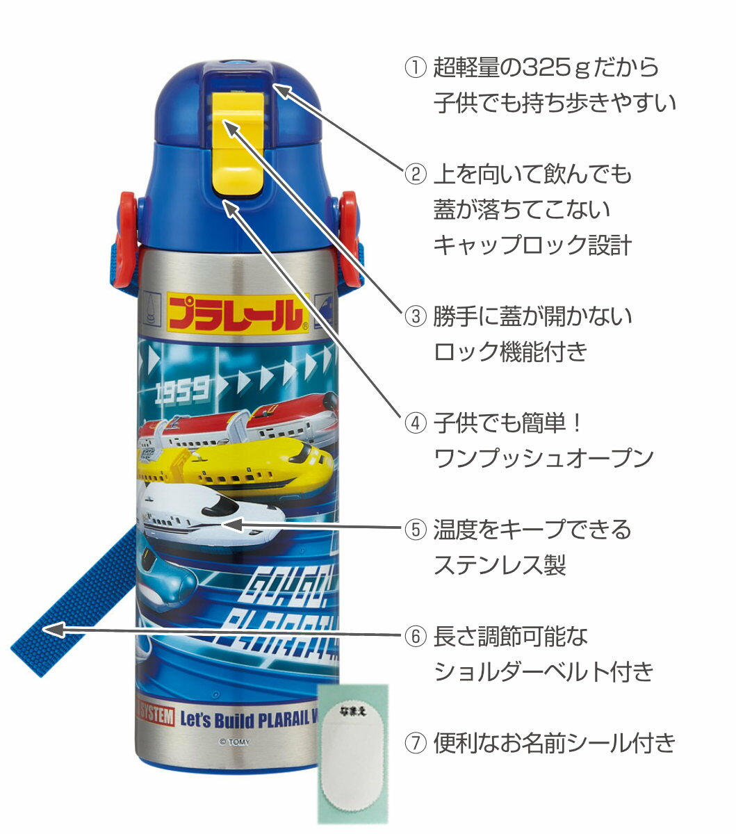 水筒 キッズ 580ml ワンタッチ ステンレス 直飲み プラレール （ 軽量 保冷 ステンレスボトル ダイレクトボトル ワンプッシュ 直のみ 軽い ワンタッチボトル 幼稚園 保育園 子供 ）【39ショップ】