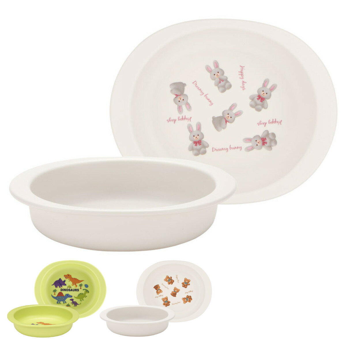 ベビー食器 ベビー用PP製小皿 キャラクター ( 小皿 抗菌 恐竜 くま うさぎ 子供用 ベビー 赤ちゃん 食器 耐熱 プラスチック 皿 日本製 かわいい お皿...