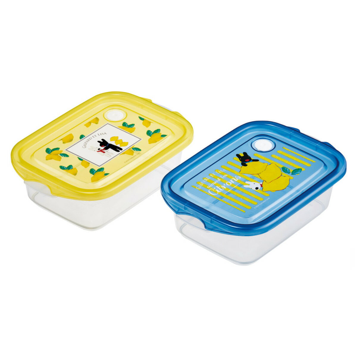 シール容器 2個入り 抗菌シールボックス リサガス レモン柄 ( リサとガスパール お弁当箱 抗菌 シールボックス M 2個セット レンジ対応 保存容器 500...