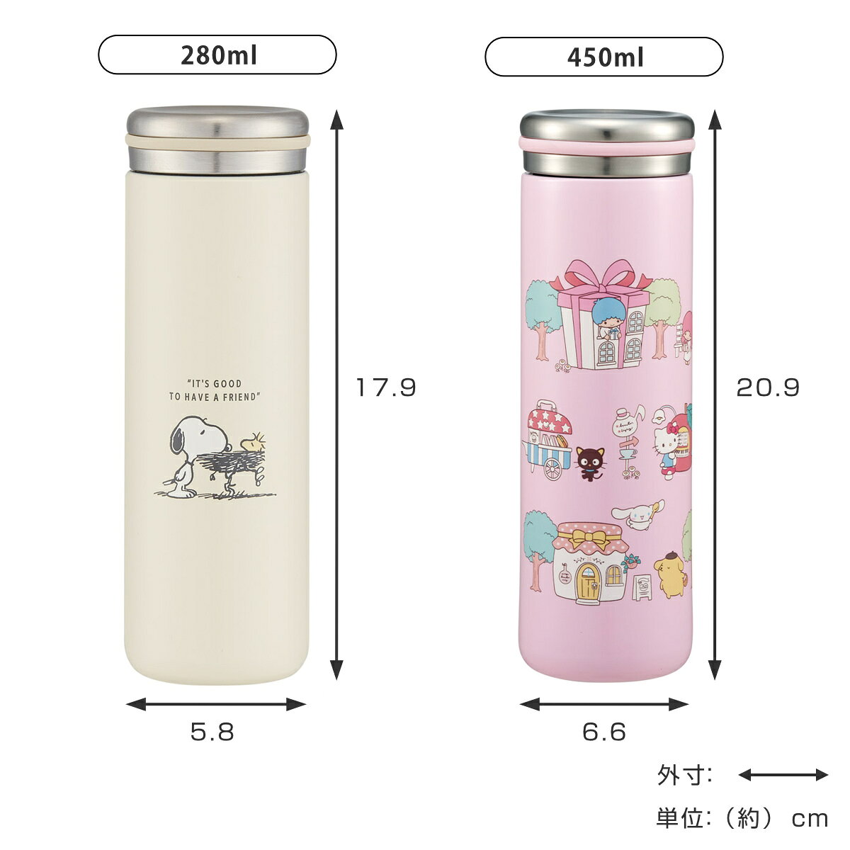 水筒 ステンレスマグボトル 280ml 450ml STX3 STX5 （ SNOOPY ミッキーマウス シナ...