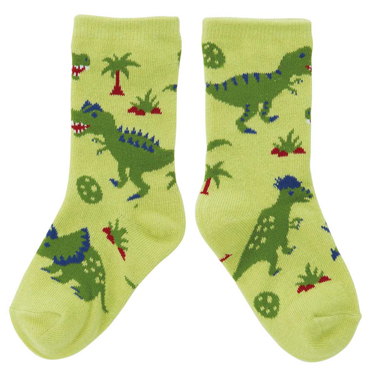 靴下 キッズ 男の子 女の子 ディノサウルス 14～16cm 子供用靴下 かわいい （ クルーソックス ソックス くつ下 くつした ふくらはぎ丈 子ども用靴下 恐竜 子ども 子ども用 3歳 4歳 5歳 カラフル 目立つ かっこいい ）【39ショップ】