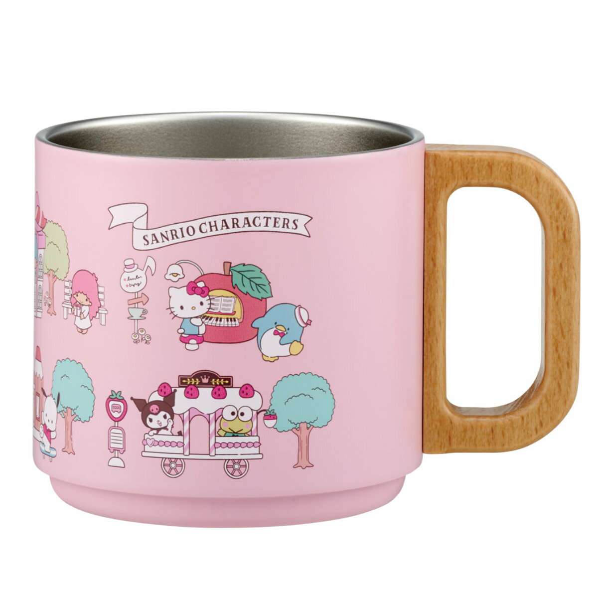Rakuten - マグカップ 350ml スタッキング ステンマグ サンリオキャラクターズ village （ ステンレス 真空断熱 二重構造 コップ マグ マグコップ サンリオ かわいい 保冷 保温 天然木 積み重ね スタッグ ）【39ショップ】