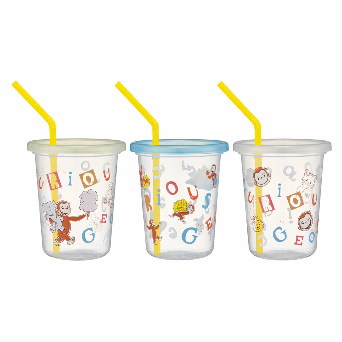 タンブラー ストロー付タンブラー 3個セット ジョージ アルファベット （ 食洗機対応 おさるのジョージ プラスチック 割れない 蓋付き キャラクター かわいい スタッキング 便利 ）【39ショップ】