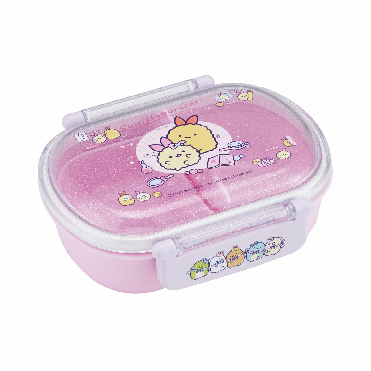 One Tier - 弁当箱 360ml 抗菌ふわっとタイトランチ すみっコぐらし えびてんアイドル （ ランチボックス 食洗機対応 レンジ対応 抗菌 日本製 ドーム蓋 キッズ 子供 食洗機OK レンジOK お弁当 弁当 一段 2点ロック 銀 AG 抗菌加工 ）【39ショップ】