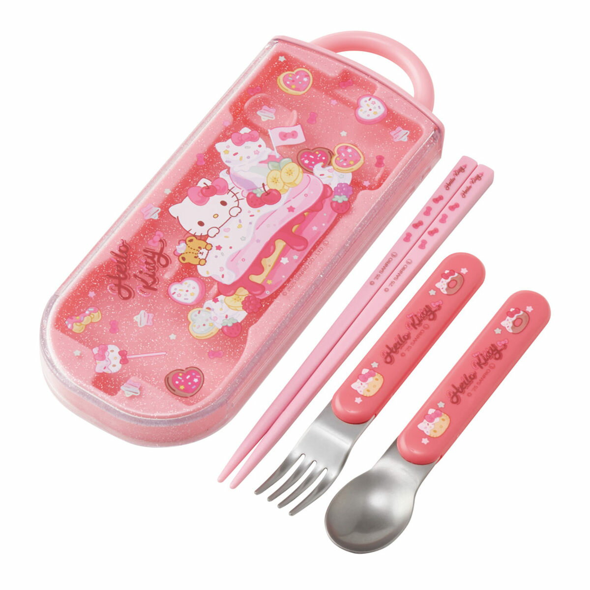 トリオセット 食洗機対応スライド式トリオ キティファンシー （ 食洗機対応 カトラリーセット お箸 抗菌 子供 日本製 食洗機OK カトラリー お弁当 弁当 幼稚園 保育園 給食 キッズ 抗菌加工 ）【39ショップ】