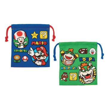 コップ袋 巾着袋 マチ付き 2個入り スーパーマリオブラザーズ 子供 ( マリオ 巾着 キッズ コップ 入れ 歯ブラシ 子供用 キャラクター 給食 袋 ランチ巾着 幼稚園 保育園 入園 準備 入学 小物入れ )【39ショップ】