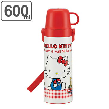 水筒 子供 ハローキティ ギンガムチェック 2ウェイ 直飲み&コップ付 ステンレスボトル 600ml ( 保温 保冷 ステンレス 子供用水筒 キャラクター 超軽量 2WAY すいとう 子ども用 子供用 子ども コップ 直飲み キティちゃん )【5000円以上送料無料】