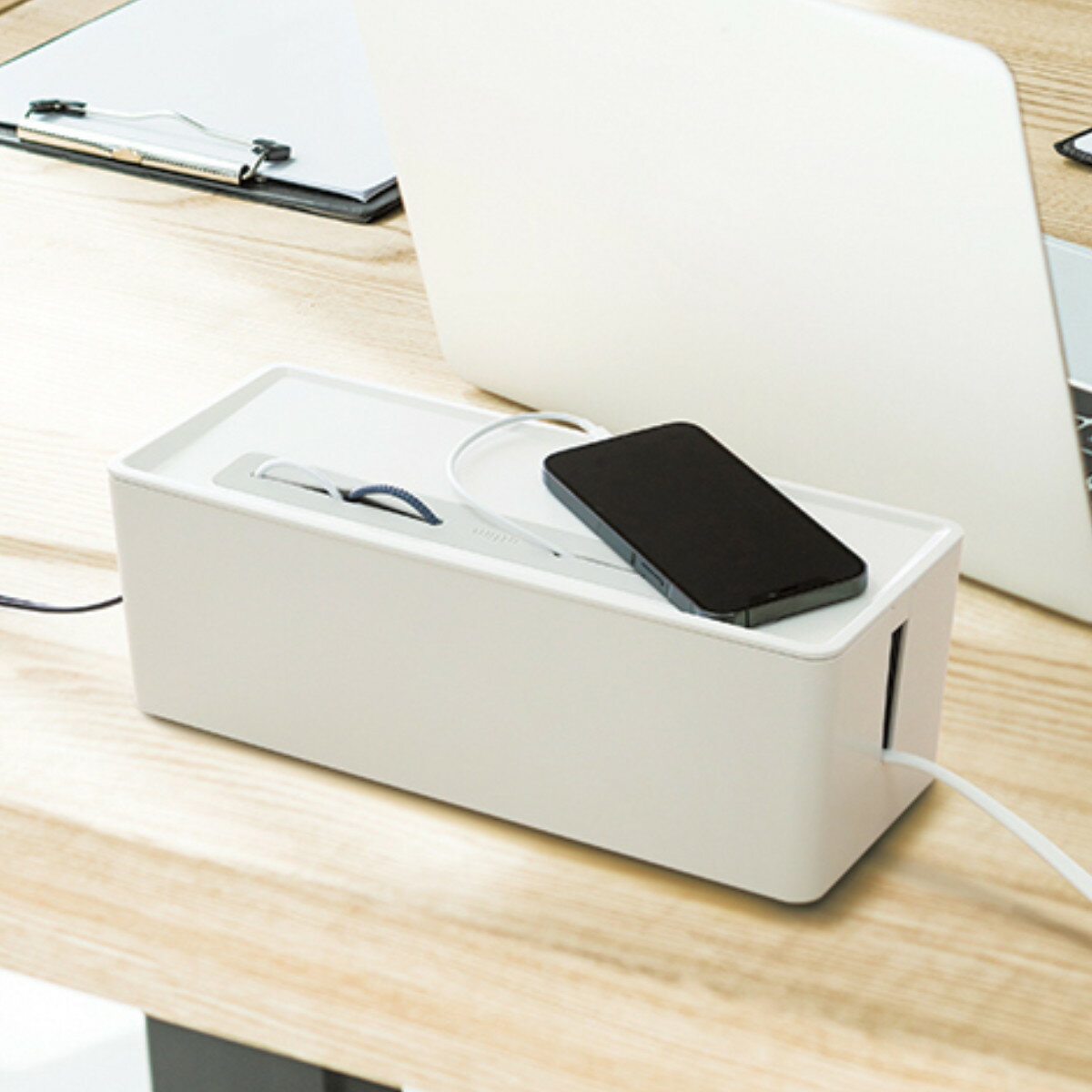 すっきり収納 ケーブルボックス ユートリム シリコ ( コードケース コンセント タップ 収納 フタ付き シリコンホルダー付き 幅32.3×奥行12.8×高さ1...