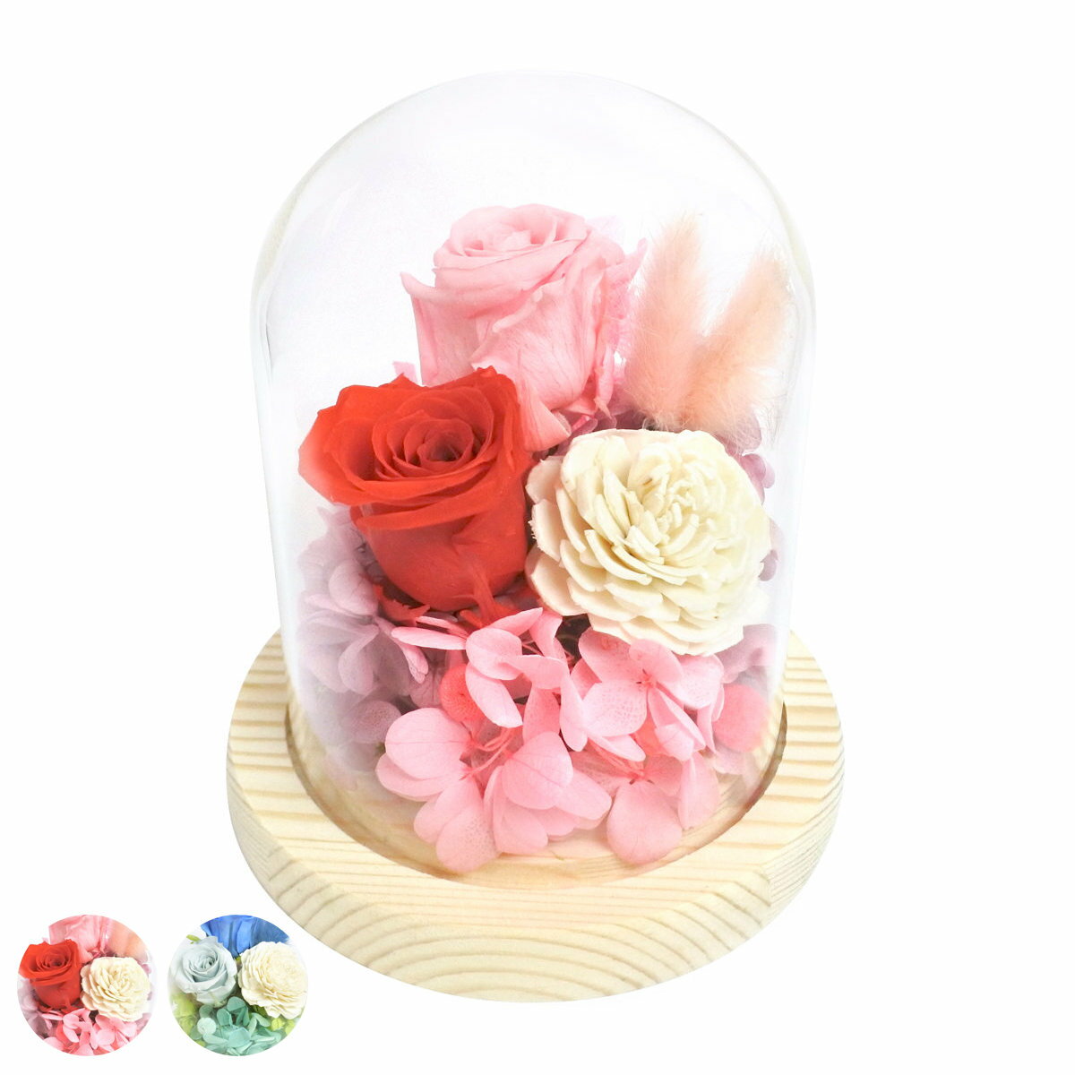 プリザーブドフラワー ガラスドームアレンジ ソレイユ ガラス ドーム （ 花 プレゼント フラワーギフト アレンジメント ガラスドーム 幅11.5cm コンパクト お花 母の日 インテリア 華やか 玄関 リビング 寝室 飾り ディスプレイ ）【39ショップ】