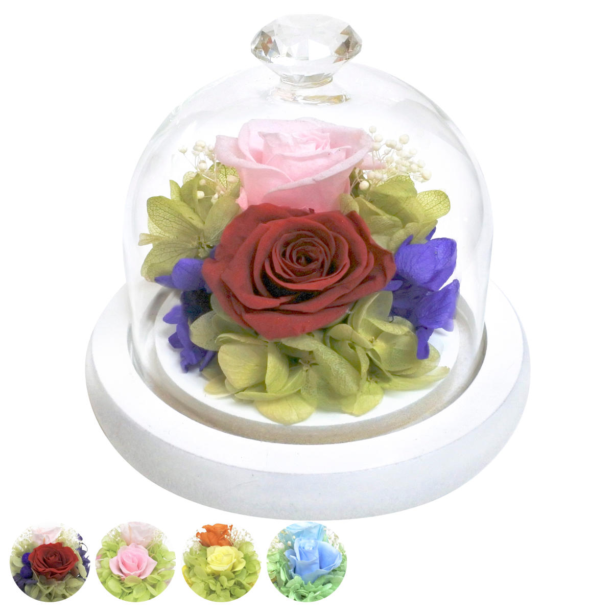 プリザーブドフラワー ガラスドームアレンジ モチーフ ガラス ドーム （ 花 プレゼント フラワーギフト アレンジメント ガラスドーム 幅11.6cm コンパクト お花 母の日 インテリア 華やか 玄関 リビング 寝室 飾り ディスプレイ ）【39ショップ】