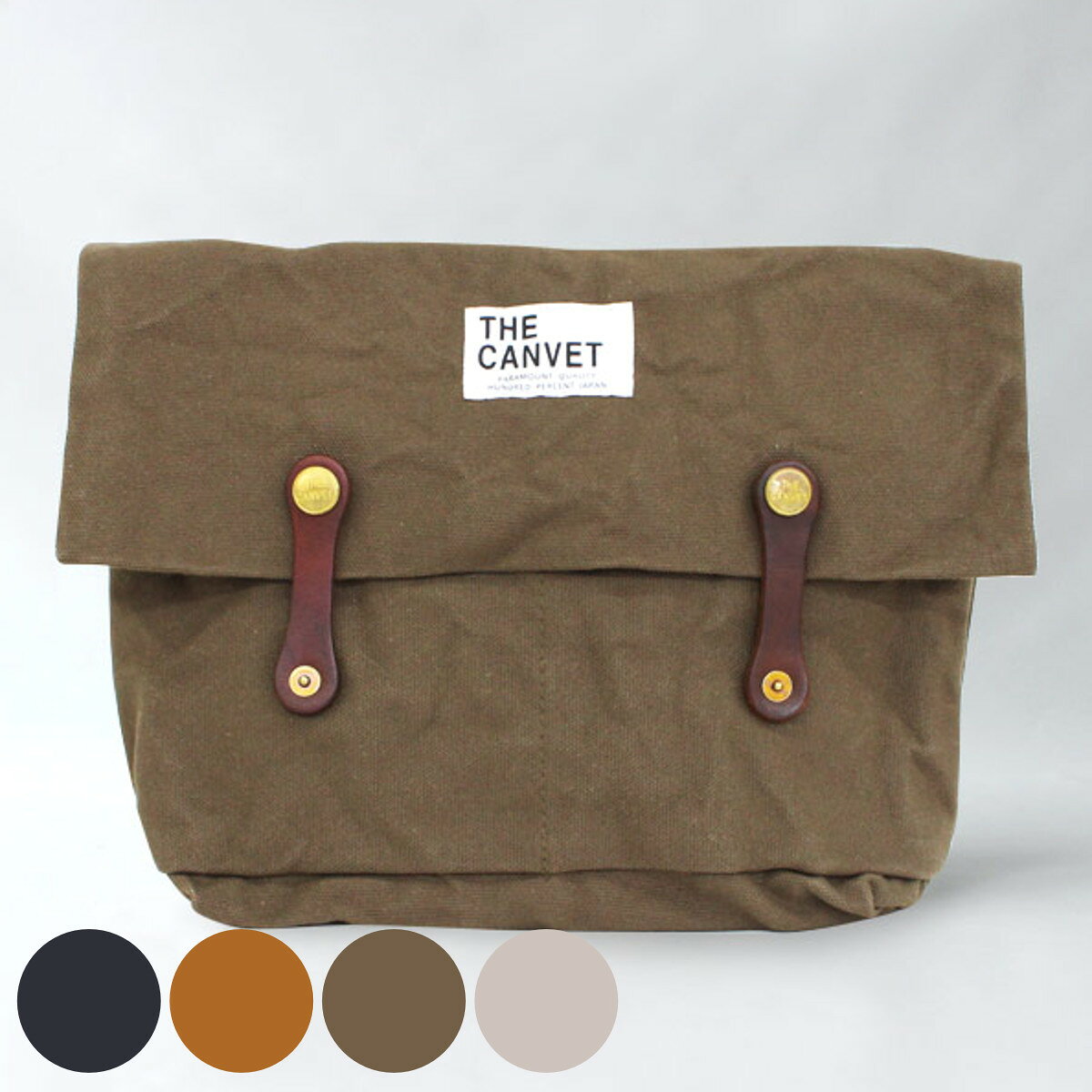 THE CANVET ポーチL （ ポーチ 小物入れ クラッチバッグ レディース メンズ おしゃれ 帆布 本革 大きめ ポケット付き マチ付き 日本製 軽量 革 綿 インナーバック 小物収納 大容量 B5 ハンドメイド ） 【39ショップ】