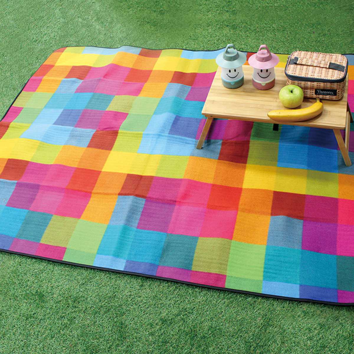 レジャーシート バカンスマット ブロックチェック 170×130cm （ 起毛レジャーシート 折りたたみ クッションマット 持ち運び レジャーマット 敷物 クッションシート ピクニックシート 防水 ）【39ショップ】のサムネイル