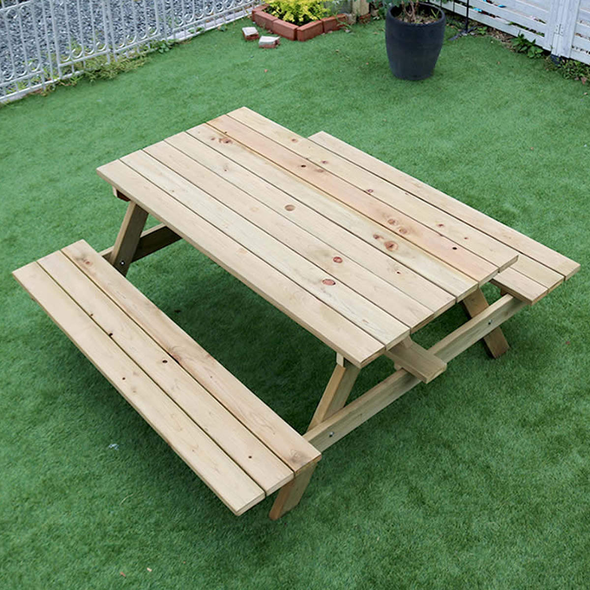 ガーデンテーブル 日本製ひのきピクニックテーブル 幅150cm 防腐加工 無塗装 （ テーブル ガーデンチェ..