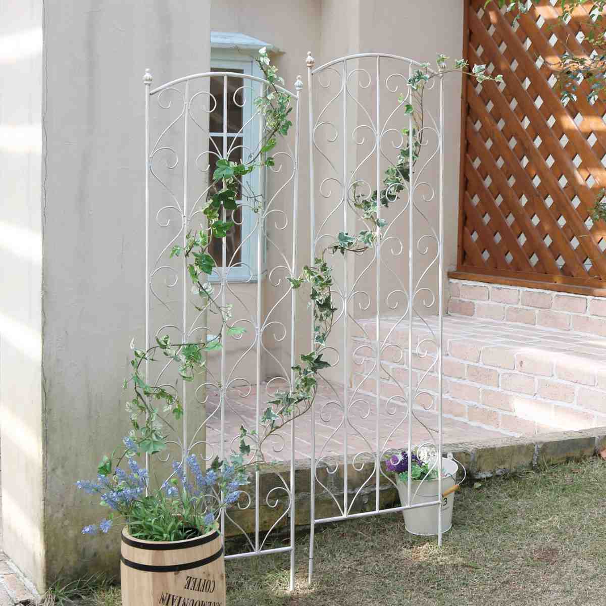 フェンス ブランティーク ホワイトアイアントレリス 高さ147cm 2枚組 （ グリーンフェンス グリーン カーテン ガーデンフェンス プランター ガーデニング スチール 緑のカーテン 庭 ガーデングッズ インテリア おしゃれ 2枚入り ）【39ショップ】