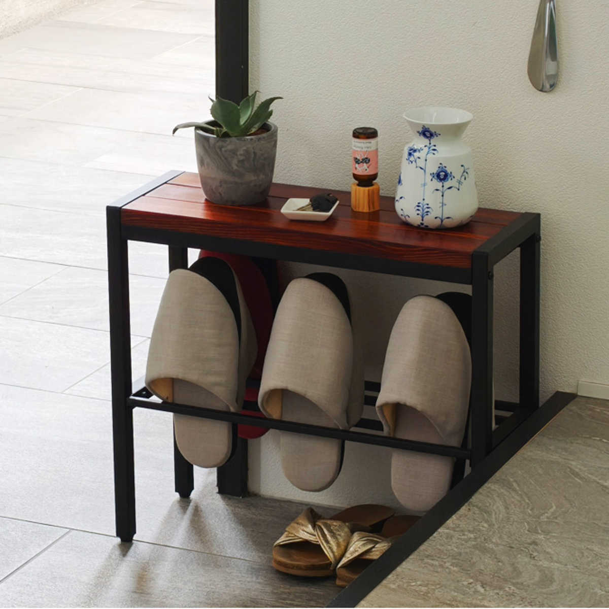 ベンチ 幅50cm コンパクト収納付き天然木ベンチ （ 玄関 エントランスベンチ 下駄箱 シューズラック 靴..