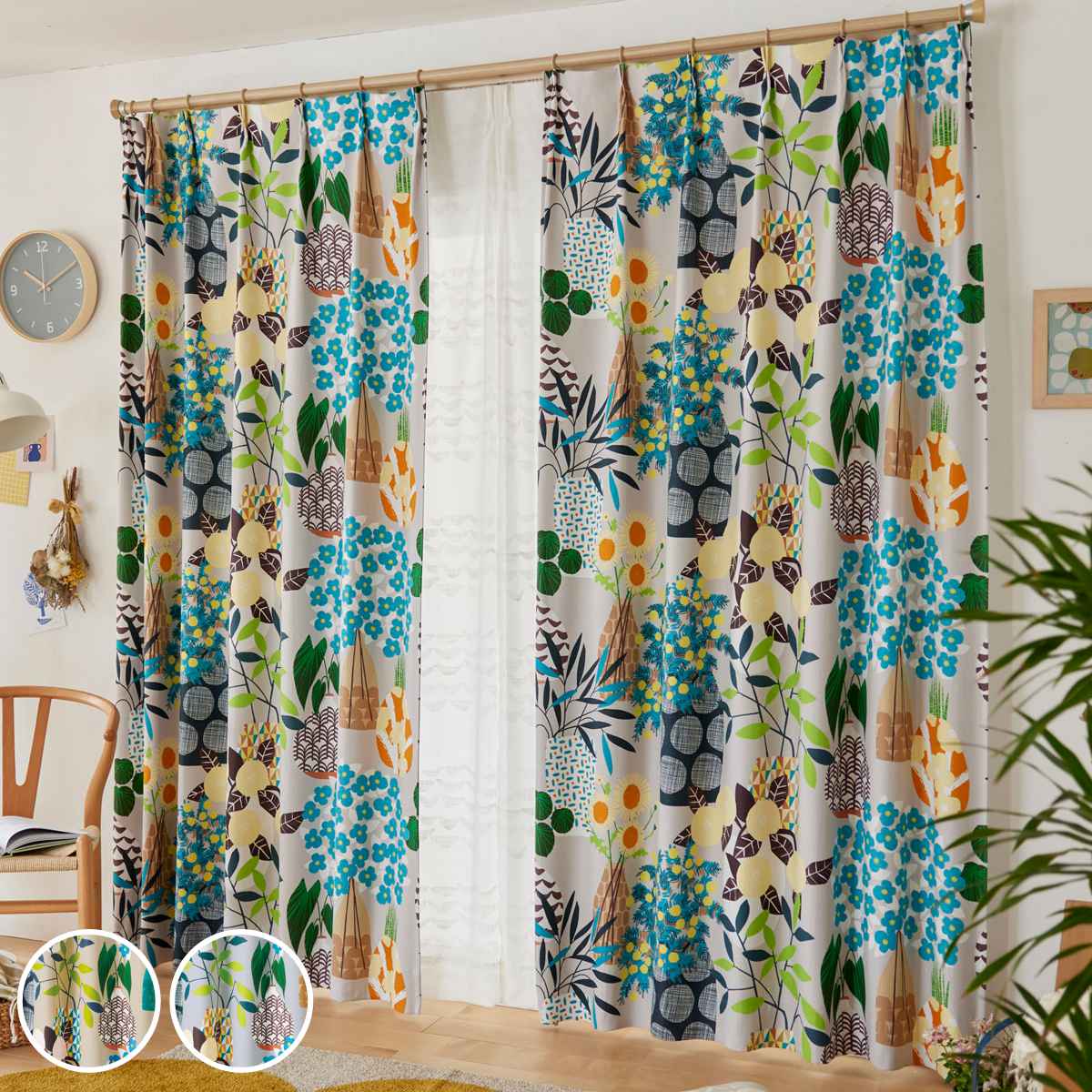 カーテン スミノエ フラワーポット 遮光2級 100×200cm 1枚入り （ 送料無料 ドレープカーテン ドレープ 遮光カーテン 既製 間仕切り 窓 目隠し 花 ウォッシャブル 形状記憶 日本製 アジャスターフック 天井付け タッセル 片開き ） 【39ショップ】