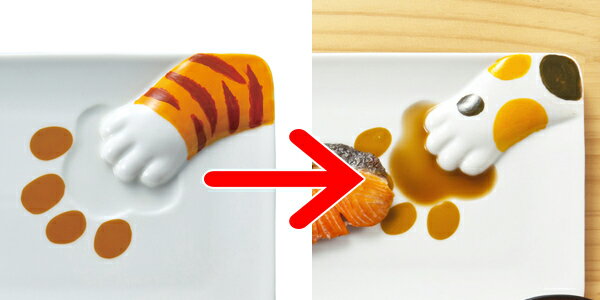 プレート どろぼう猫魚プレート とらねこ 皿 仕切り皿 磁器 食器 （ 食洗機対応 醤油皿 電子レンジ対応 絵柄 仕切り お皿 醤油 長角皿 角皿 ねこ 猫 ネコ トラネコ とら猫 肉球 おもしろ 陶器 焼き魚 刺身 刺身皿 和食器 ） 【39ショップ】