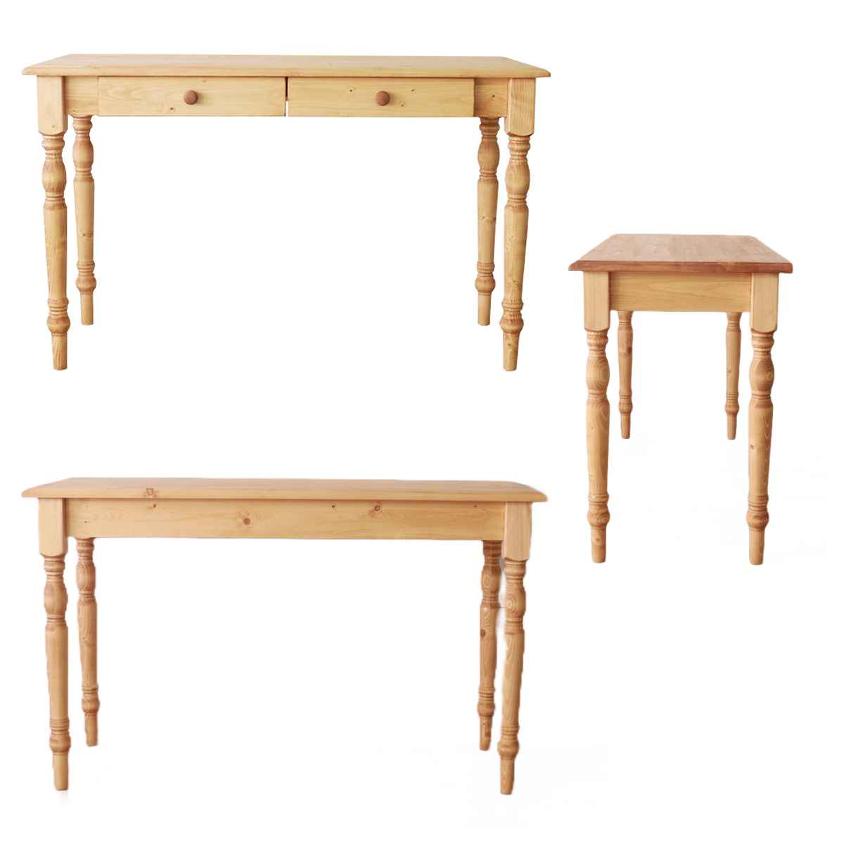 ワークデスク 引き出し付き 幅120cm 天然木 カントリー調 ( デスク リビング 机 引き出し 収納 北欧 木製 パイン材 パイン 無垢 北欧風 ナチュラル 木目調 ) 【39ショップ】 [2]