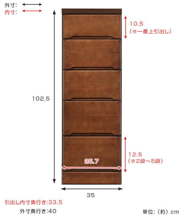 スリムチェスト 5段 すき間収納 引き出し 木製 幅35cm ( 送料無料 タンス チェスト ランドリーチェスト 整理タンス 完成品 収納 隙間 すきま 整理 衣類収納 ) 【39ショップ】 [3]