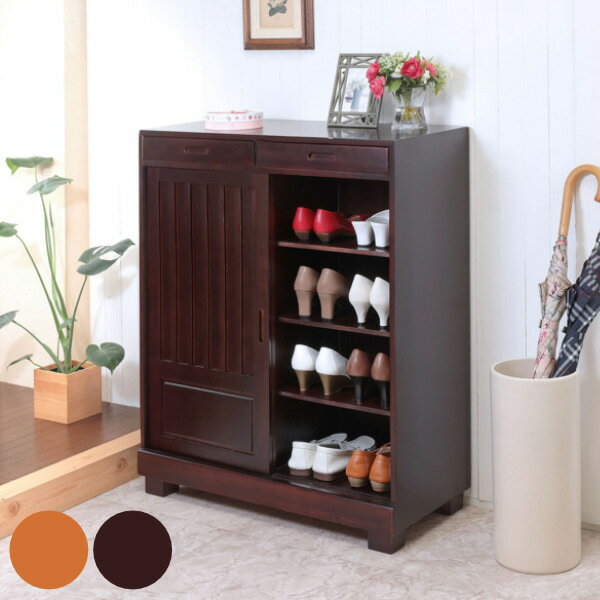 下駄箱 幅80cm 引き戸式 ( 送料無料 靴箱 和風 靴入れ 玄関収納 玄関 靴 収納 幅80 奥行38.3 高さ95.3 完成品 クツ シューズボックス 引...