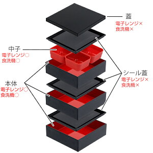 弁当箱 重箱 3段 3900ml 4人 5人用 18cm 角 三段重 黒内朱 （ 送料無料 お重 お重箱 御重 三段 3段重 レンジ対応 食洗機対応 中子付き 日本製 レンジOK 食洗機OK 4～5人 行楽弁当箱 和風 オードブル重 お正月 運動会 おせち料理 ） 【39ショップ】