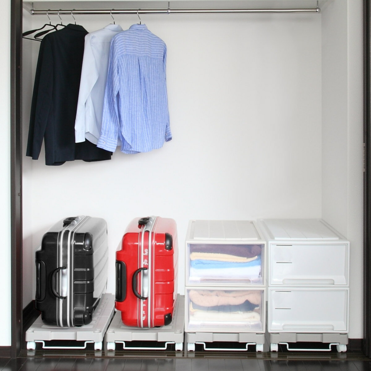 押入れ収納キャリー 4台セット 幅54〜76×奥行37×高さ11cm キャスター付き （ 押入れ収納 収納 平台車 ..