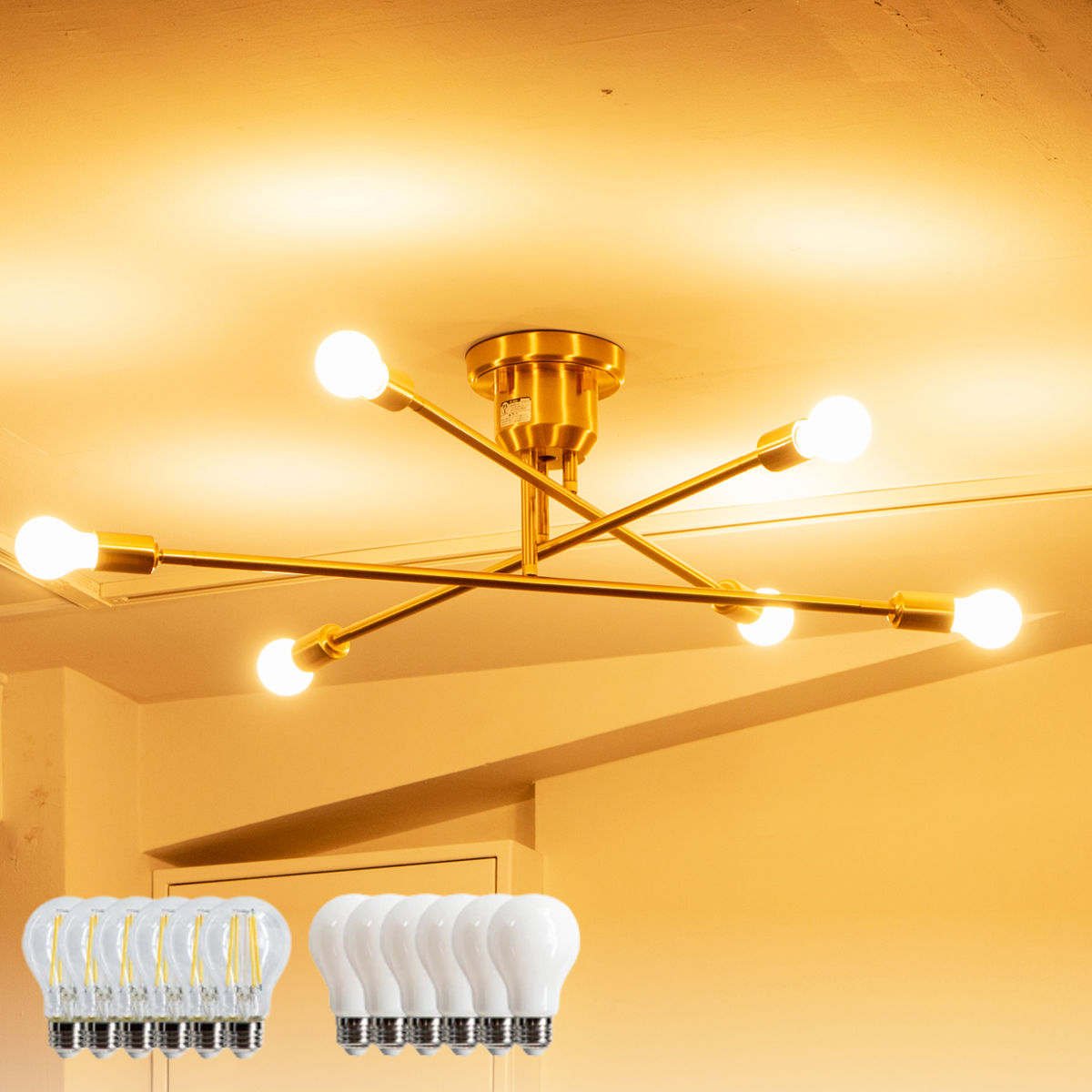 Other - シーリングライト 6灯 LED電球付き ブラス キムリック リモコン付き gram eight グラムエイト （ バーライト 照明器具 天井照明 インダストリアル モダン CYMRIC リビング ダイニング キッチン カフェ リモコン 薄型 電球 おしゃれ ）【39ショップ】