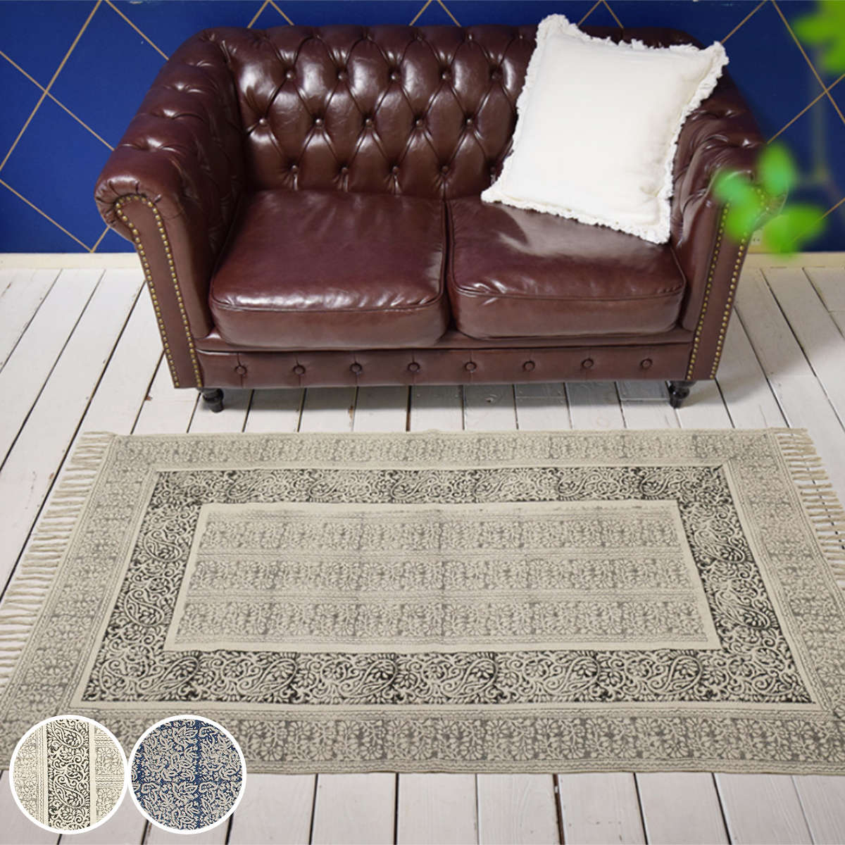 ラグ ガルファブリック 90×150cm （ 送料無料 カーペット 絨毯 マット ラグマット コンパクト 長方形 アクセントラグ 1畳 オールシーズン ブロックプリント リビング ソファ ホットカーペット対応 手洗い インテリア ） 【39ショップ】