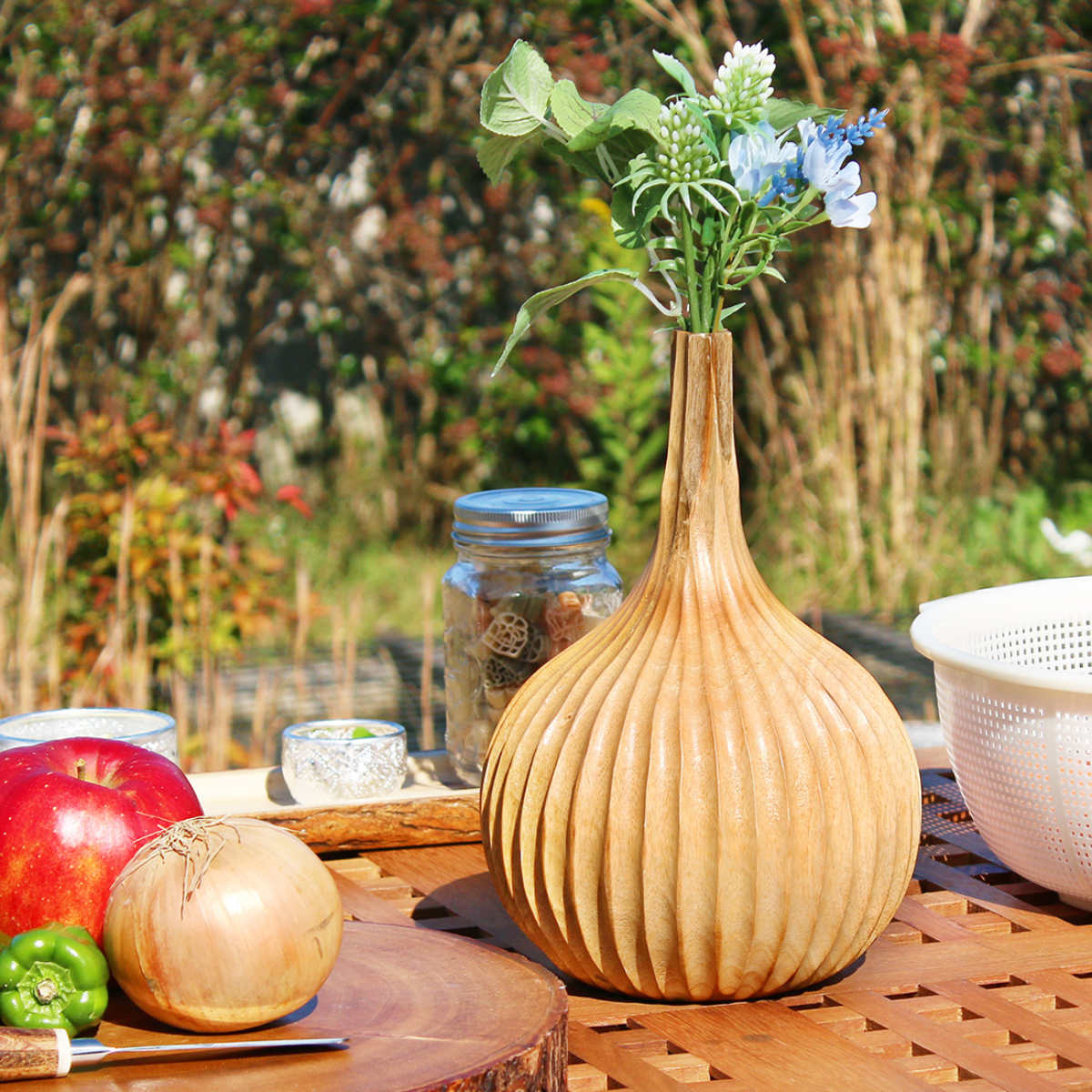 花瓶 マンゴーウッドフラワーベース オニオン （ 花びん 花器 ベース フラワーベース 木製 一輪挿し 花 ドライフラワー 造花 花入れ 生花 野草 グリーン インテリア マンゴー ウッド 手造り 木 おしゃれ 飾り オブジェ ） 【39ショップ】