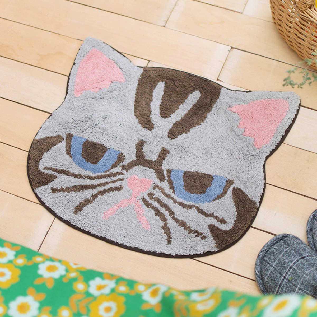 玄関マット 42×47cm 室内 エキゾフェイス （ 玄関 マット 屋内 洗える 手洗い アクセントマット 猫グッズ インド綿 かわいい エキゾチックショートヘア ぶさかわ 猫 ネコ ねこ ネコ好き ） 