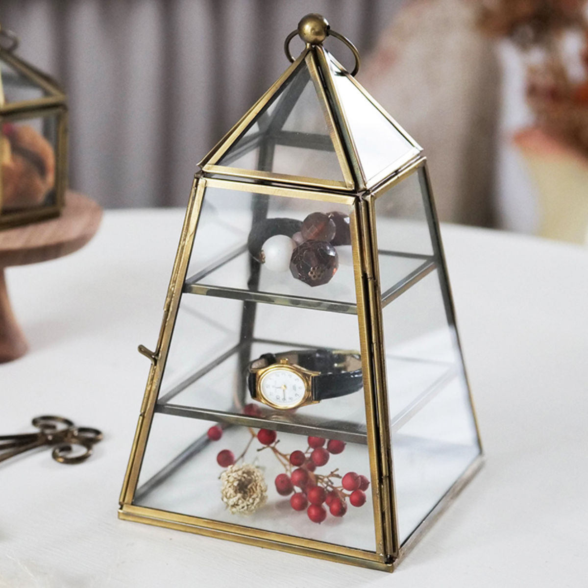 小物入れ モロッカン ガラス3段コレクションBOX ハウス 幅12×奥行12×高さ20cm （ 収納 コレクションケース アンティーク風 ディスプレイ アクセサリー収納 アクセサリーケース アクセサリー 小物ケース アクセサリー入れ 置き物 ）【39ショップ】