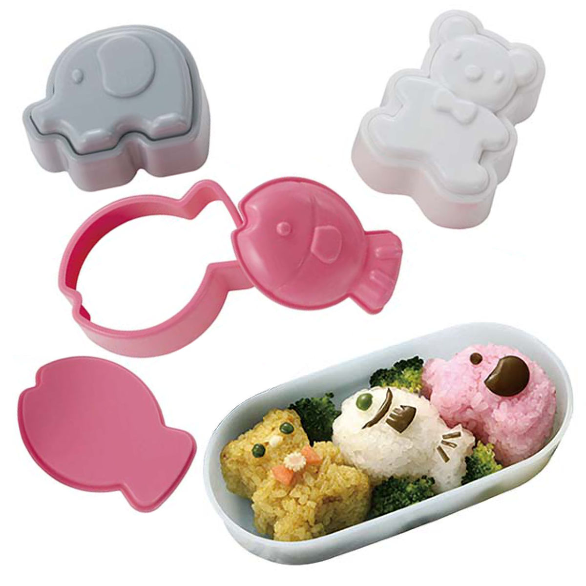 おにぎり押し型 おむすびっこ くま ぞう さかな ( おにぎり押型 抜型 おにぎり型 おむすび型 キャラ弁 おむすび ご飯 顔型 ご飯抜き型 子供 デコ弁 キャ...