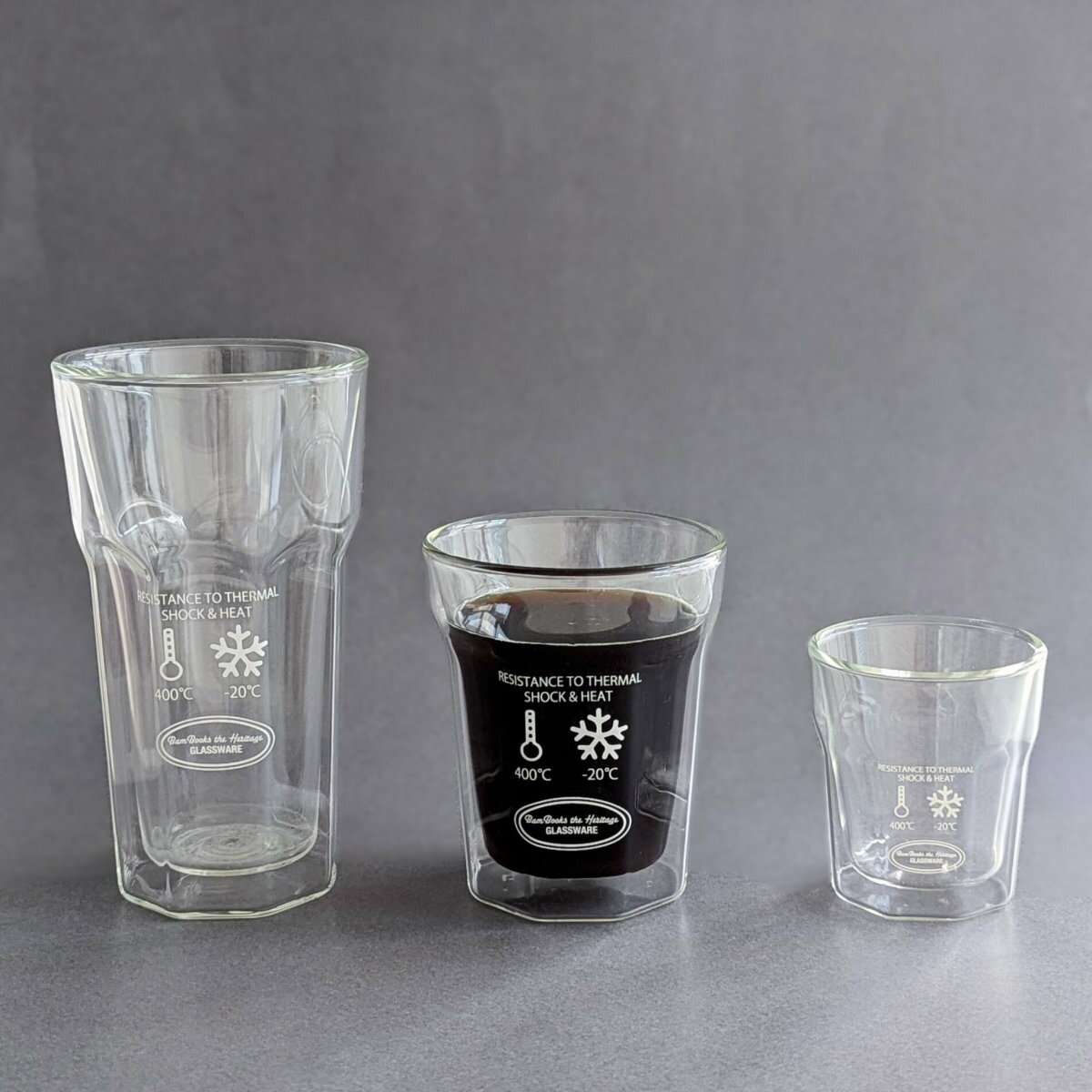 Rakuten - グラス 110ml 280ml 400ml DOUBLE WALL OCTAGONAL TUMBLER S M L （ ガラス 耐熱ガラス 電子レンジ対応 食洗機対応 タンブラー コップ 二重構造 おしゃれ シンプル ホット アイス コーヒー ミニ 小さい 取っ手なし ）【39ショップ】