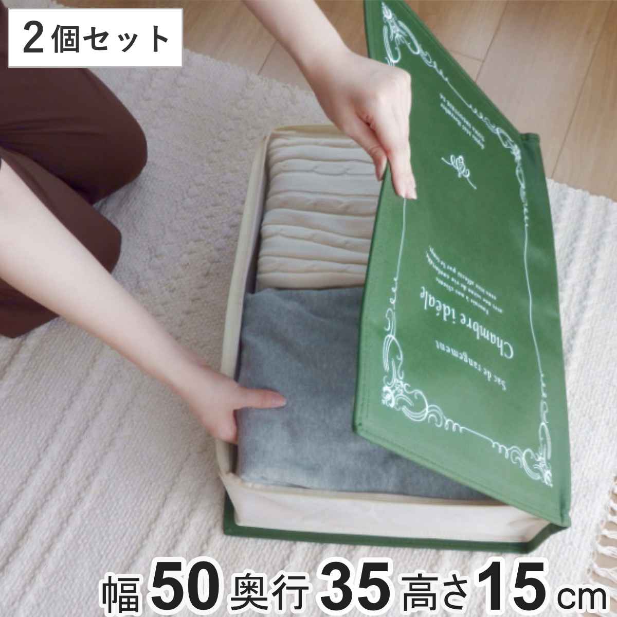 収納袋 ストレージブックス 幅50×奥行35×高さ15cm 2冊セット （ 衣類 小物 棚上 収納 マルチ収納 クローゼット収納 本型 ブック型 小物入れ 収納ケース 整理 衣類整理 すき間収納 クローゼット 衣類収納 衣類袋 おしゃれ ） 【39ショップ】