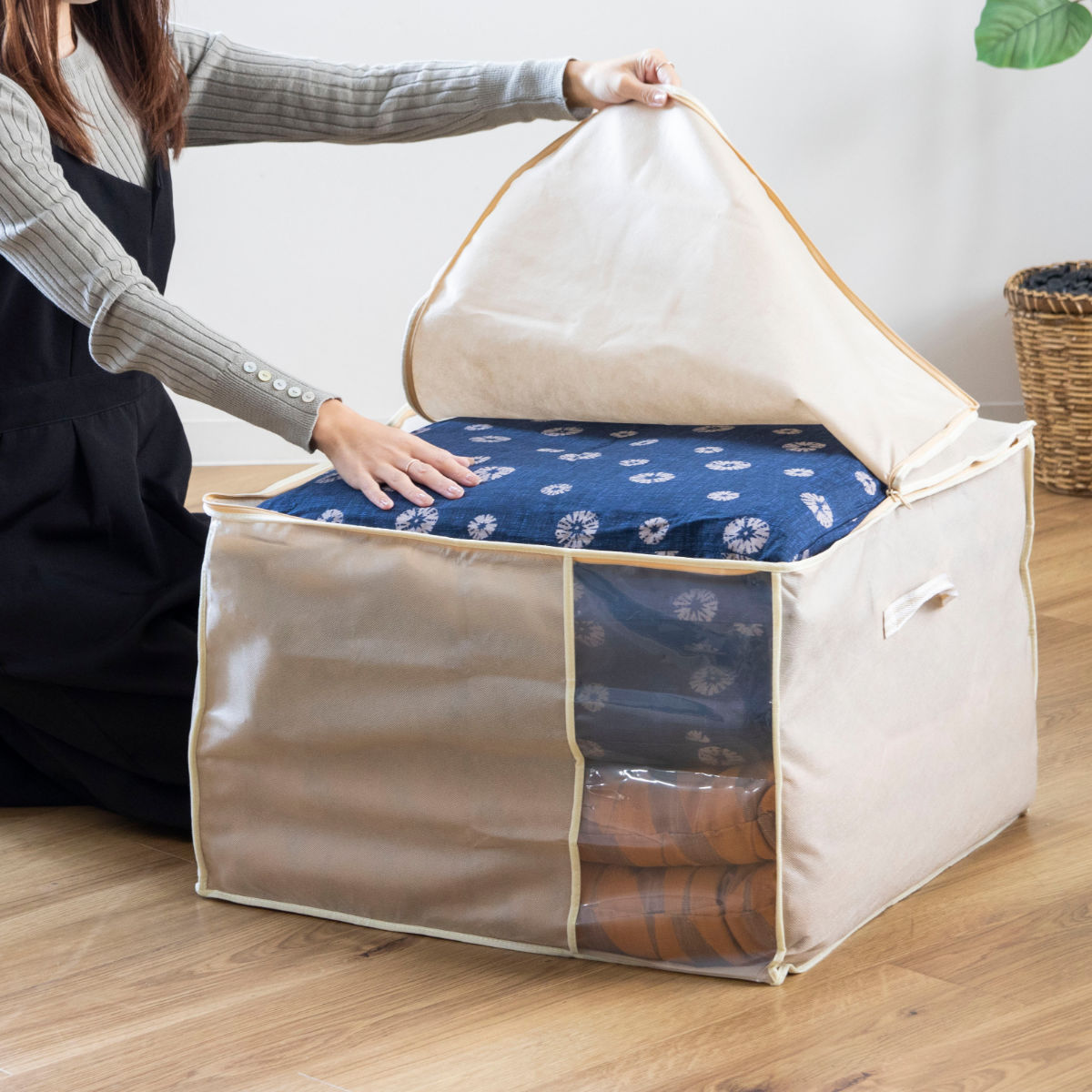 座布団袋 幅60×奥行56×高さ40cm クッション・座ぶとん袋 収納袋 持ち手付き （ 座布団 収納 ざぶとん ..