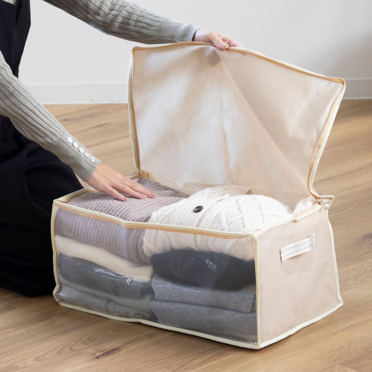 衣類整理袋 幅50×奥行32×高さ24cm 衣類袋 収納袋 持ち手付き （ 衣類収納袋 収納 衣類整理 洋服収納 衣..