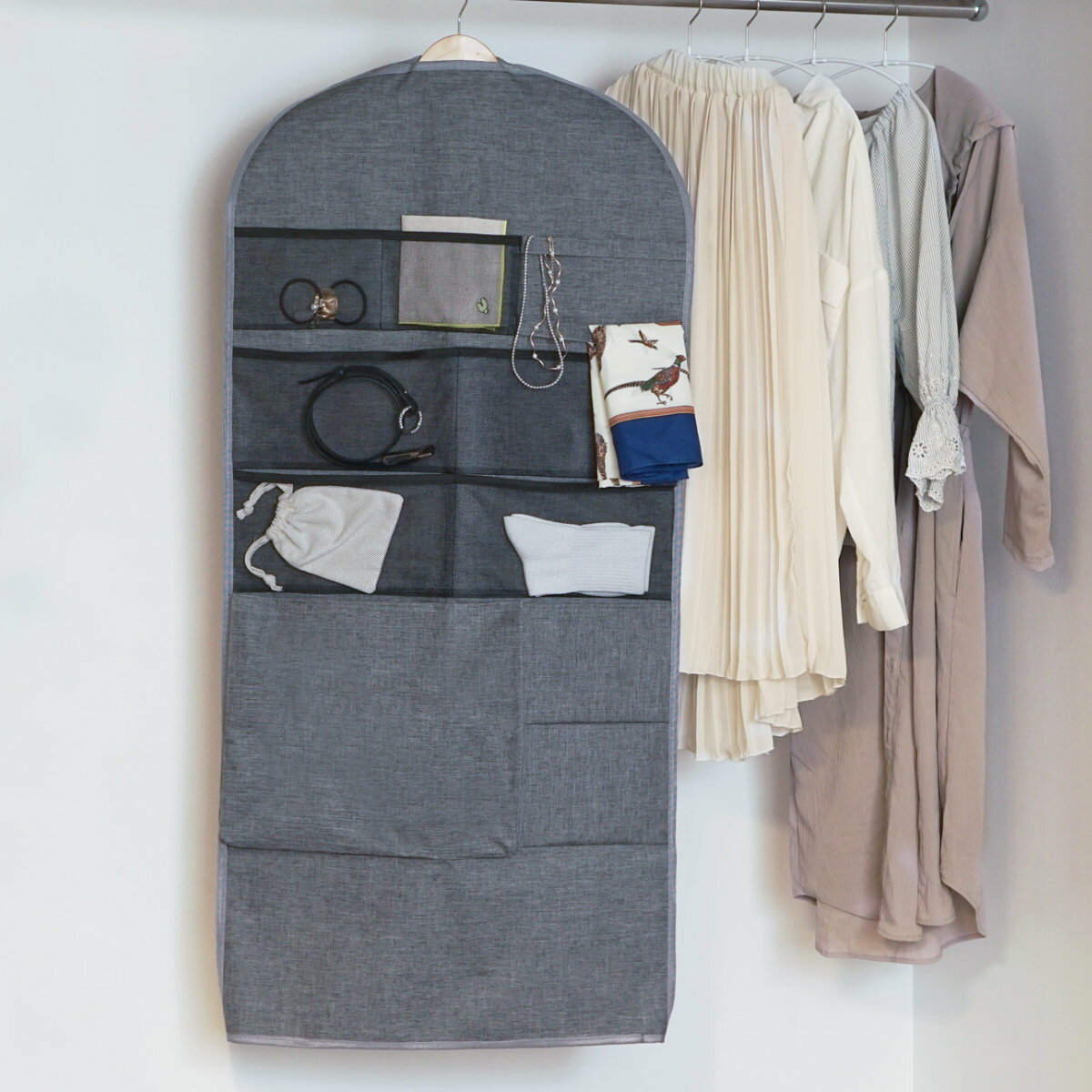衣類カバー ロング ストレリアカチオン ポケット付き衣類カバー ( 洋服カバー ジャケット コート 収納 衣類 カバー クローゼット 押し入れ ほこり対策 ネク...