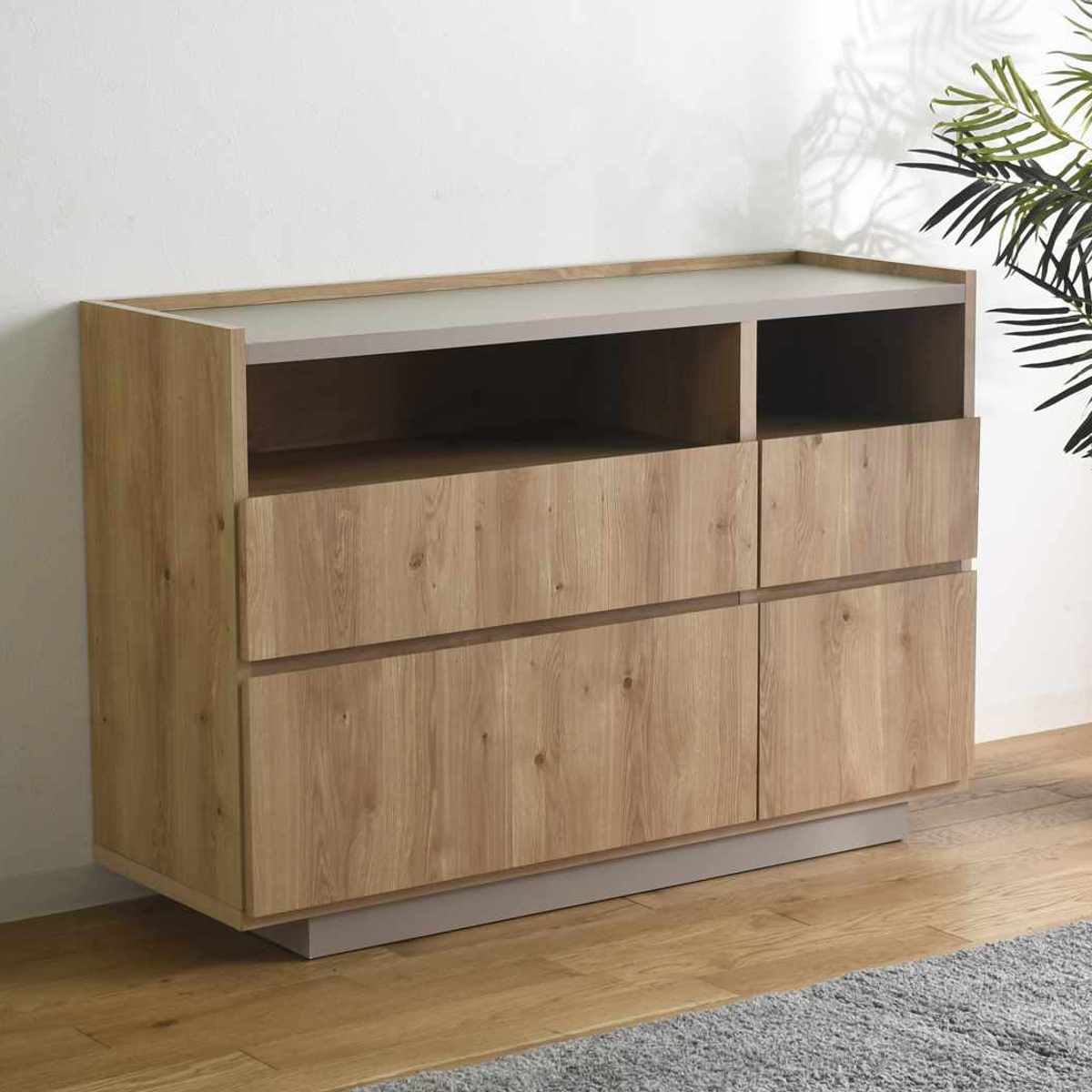 チェスト 幅119cm 北欧モダン 日本製 完成品 （ 棚 ラック 収納 引き出し ディスプレイ グレージュ リ..